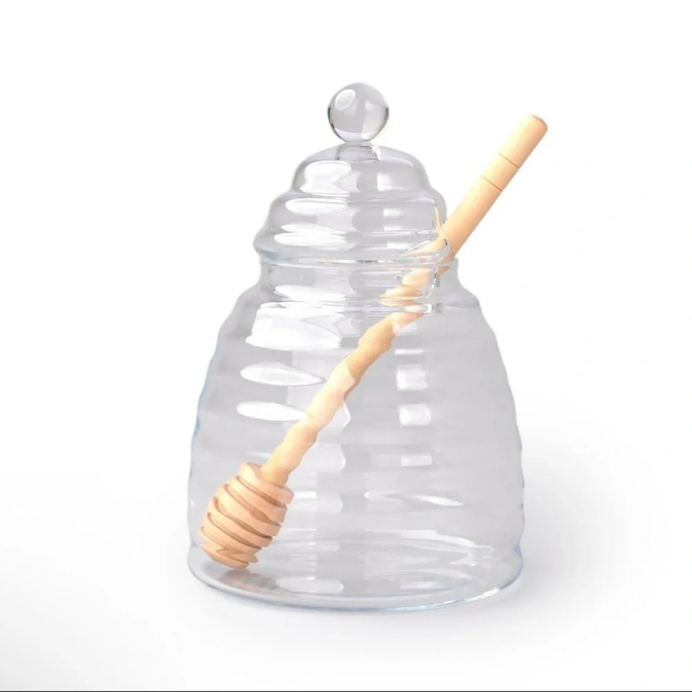 New Target Bullseye Playground Clear Glass Honey Pot with Wooden Honey Dipper